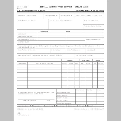 BOP Special Purpose Order Request Form