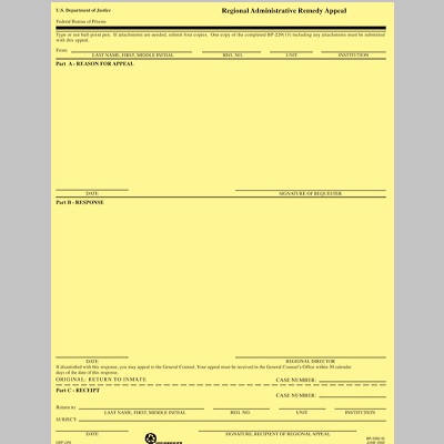 BOP Regional Appeals of Administrative Remedy Form