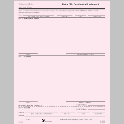 BOP Central Office Appeals of Administrative Remedy Form