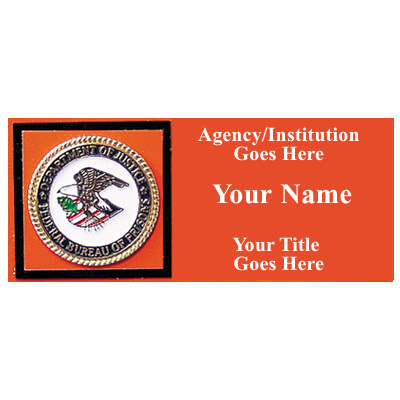 BOP Name Badge, Orange w/Silver Lettering